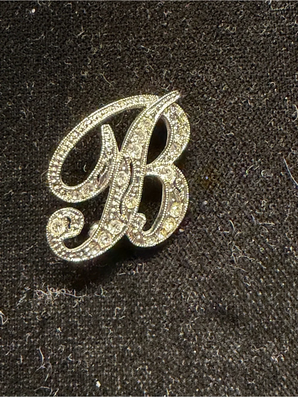 Monet Crystal Letter B Brooch in Silver Tone